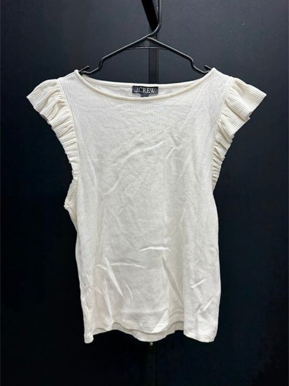 J. Crew Cream Ribbed Ruffle Boatneck Tank Top